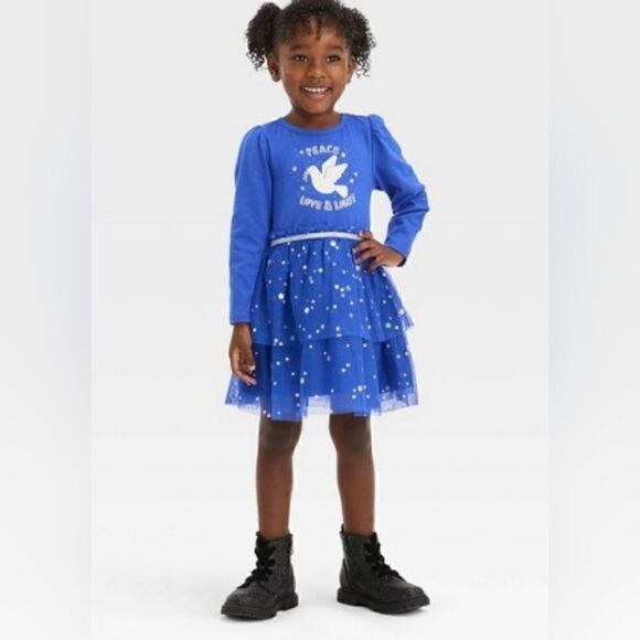 Nwt Royal Blue Hanukkah Long Sleeve Tutu Dress, Cat & Jack - Picture 2 of 5